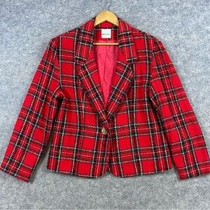 Bentley Vintage Tweed Blazer Women’s Size 14 Red Wool Blend Preppy Career Office